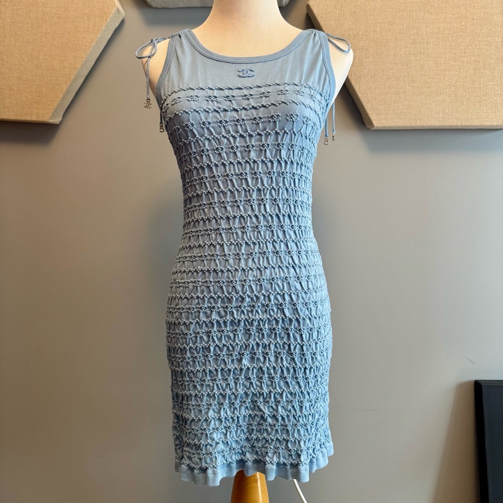 NWT Chanel cc Blue Sleeveless Knit Dress 23P FR40